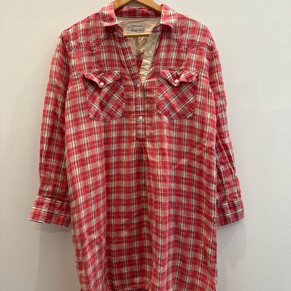 Red Plaid Button-Up Dress